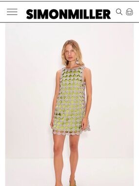 🖤🖤SimonMiller NWOT Sina 2026 Lime Green Crochet Mini Dress with Silver Overlay🖤🖤